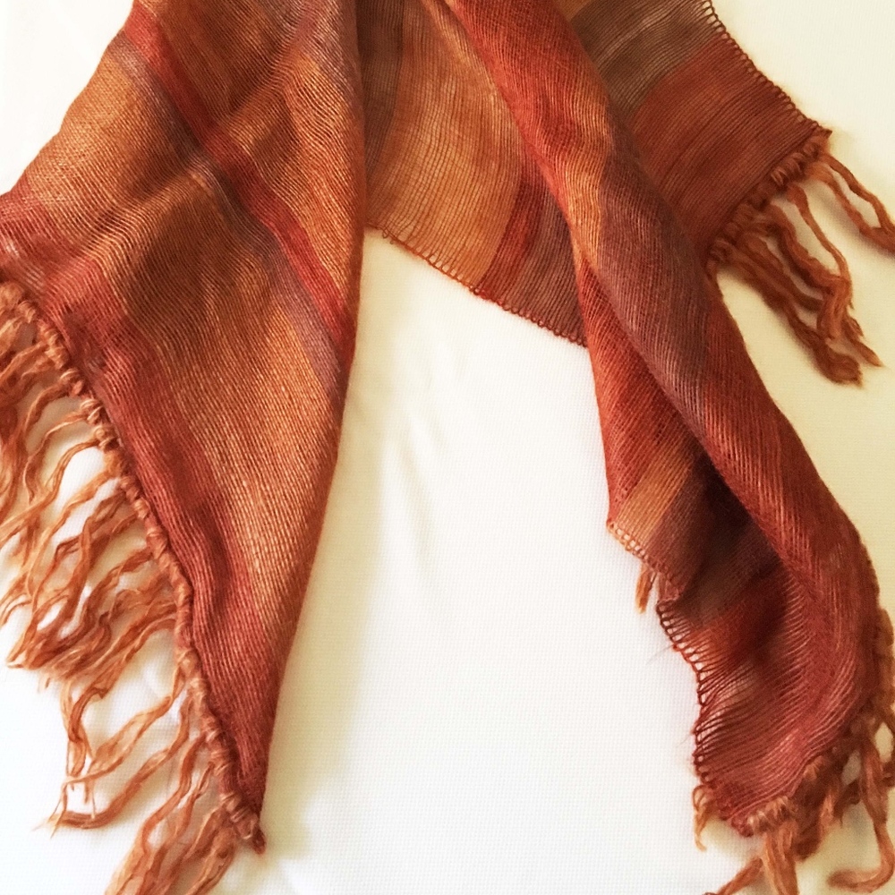 Vintage !Warm brown and caramel pure mohair scarf